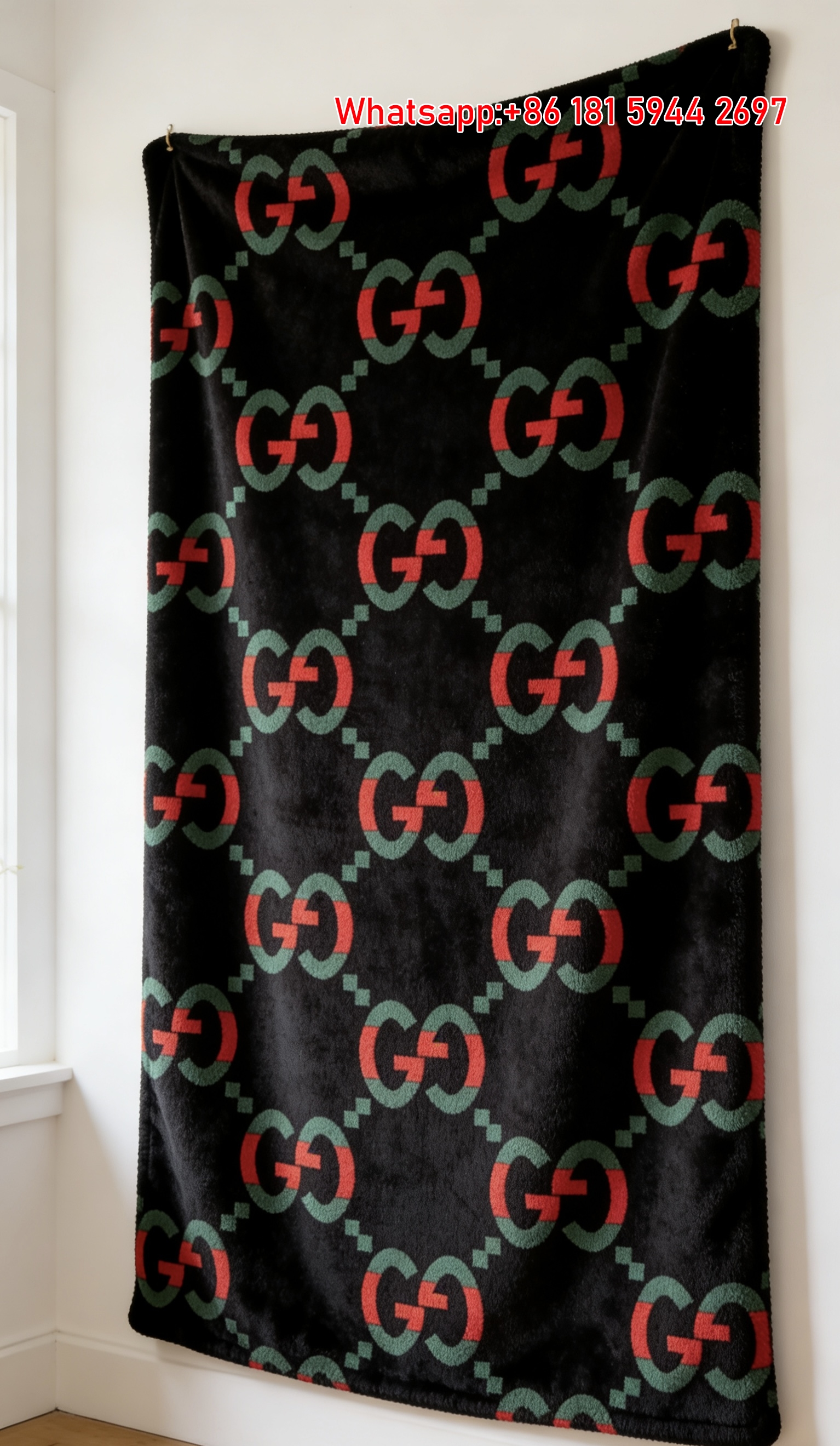 Black & Green Red GG Monogram Flannel Fleece Blanket – Wall Hanging Decor Gucci throw blanket IMG_2559